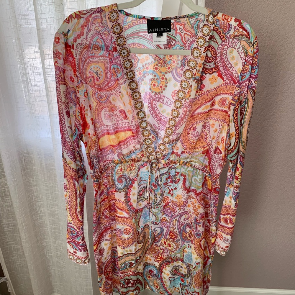 Athleta swim coverup with drawstring, sinch waist.
